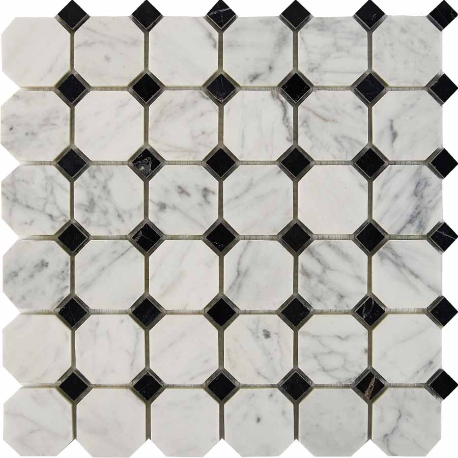 Каменная мозаика из мрамора Bianca Carrara, Nero Marquina